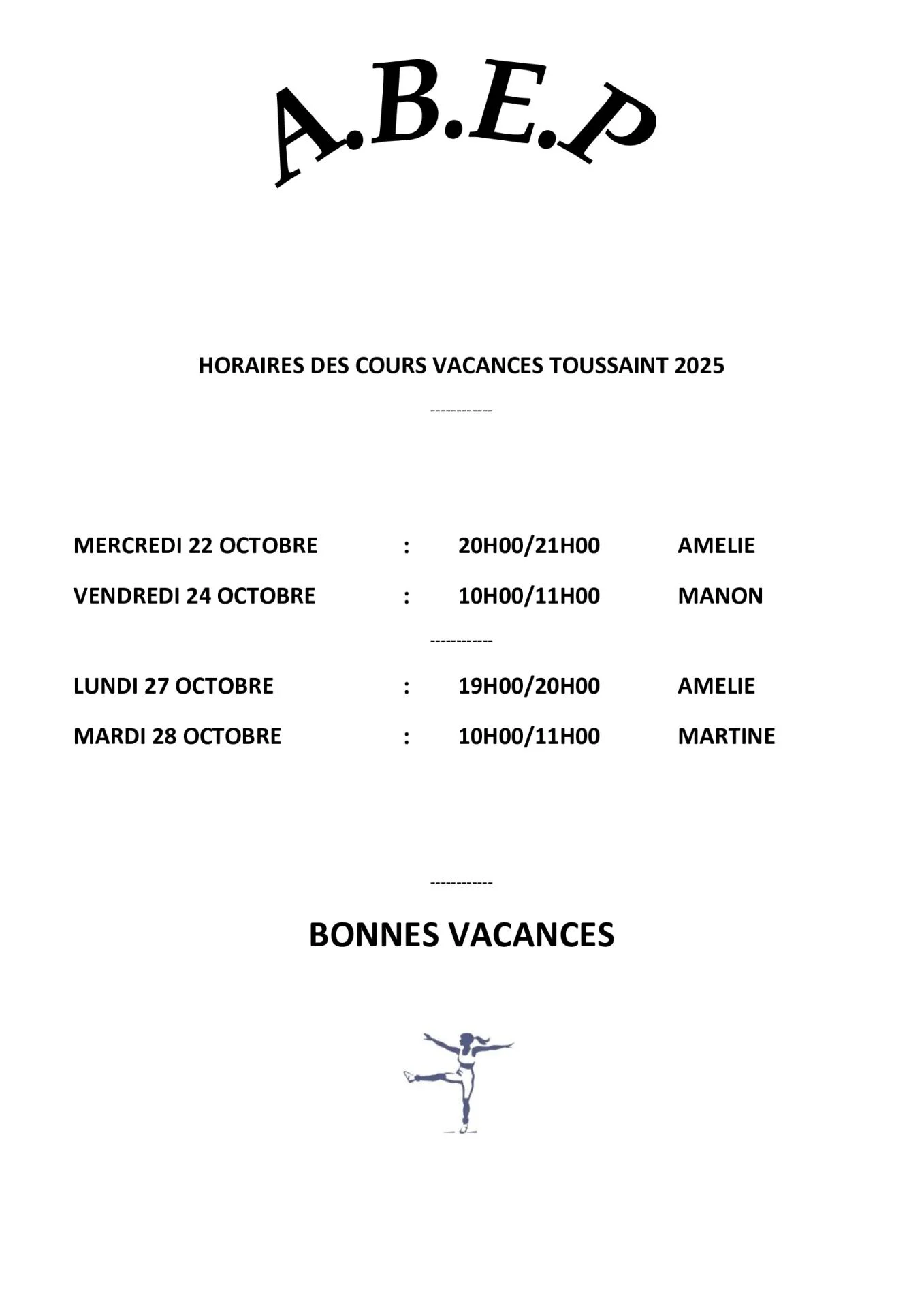 Abep vacances toussaint 2025