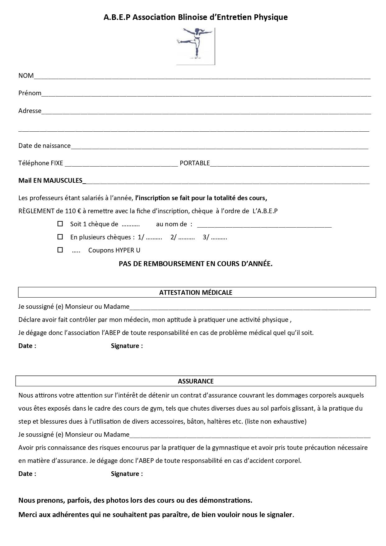 Feuille d inscription